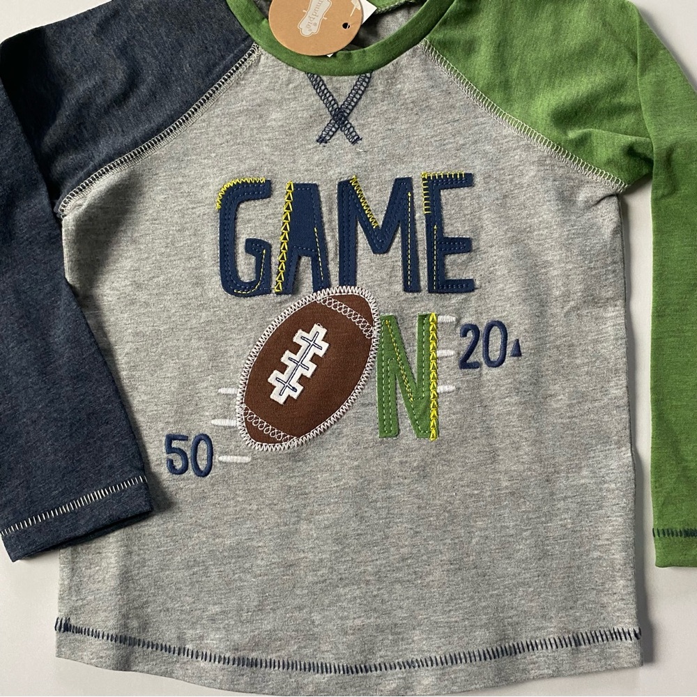 Mud Pie Football Shirt Size 2T 3T NWT New Game On NFL Boys Girls Blue Gray Top